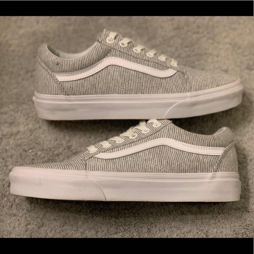 Gray and white pinstriped old skool Van sneakers